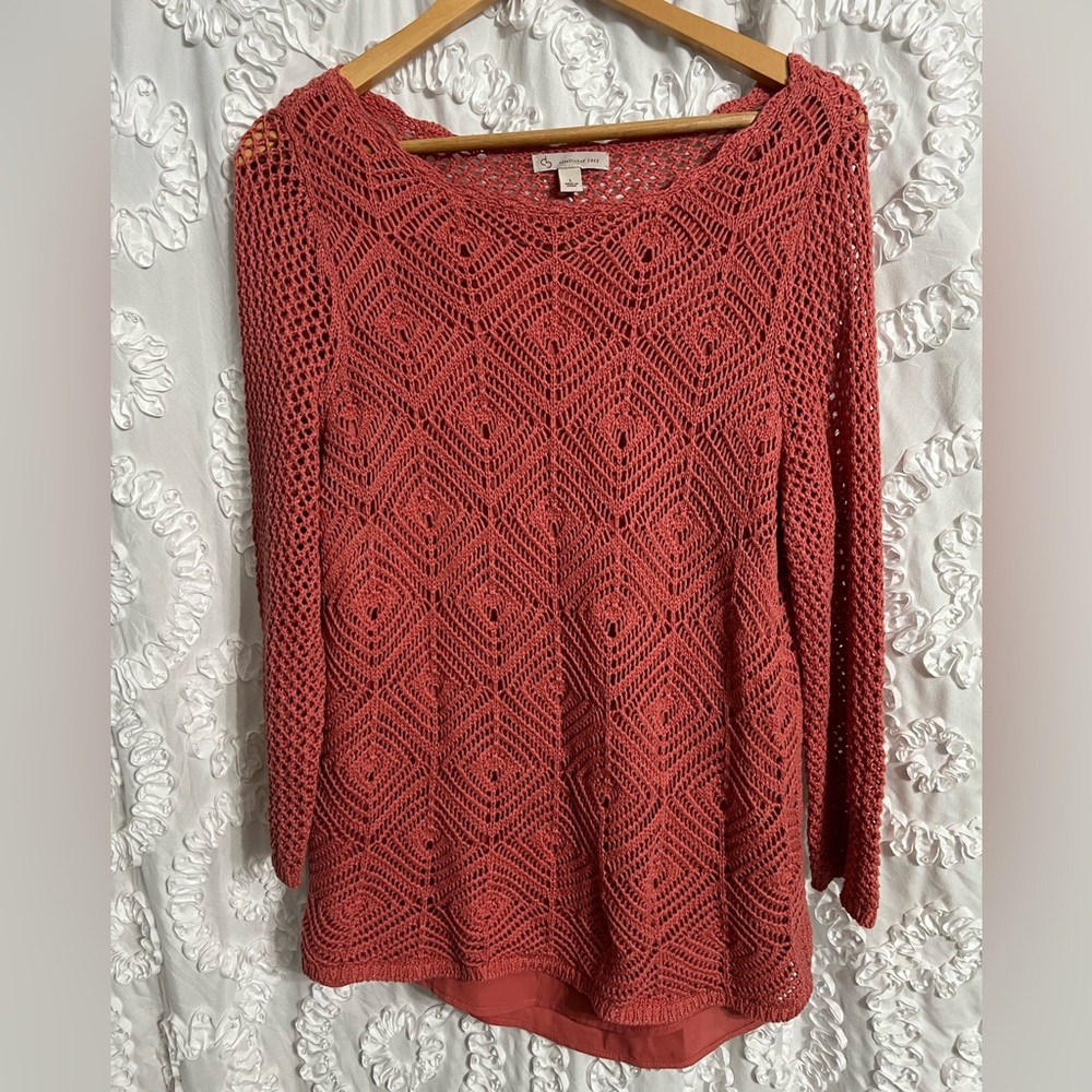 Dress Barn Womens Sweater Size L Coral Knit Long Sleeve Lined Pull Over